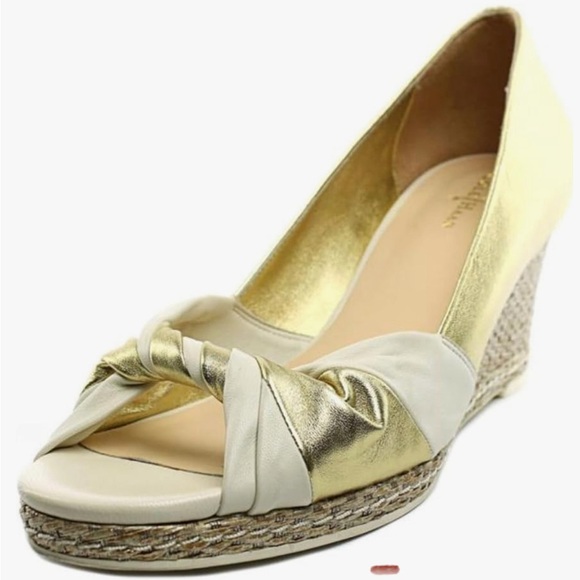 Cole Haan Women Sz 8B Nike Air Ava Open Toe Wedge Pumps Heel Sandals White Gold - Picture 2 of 11